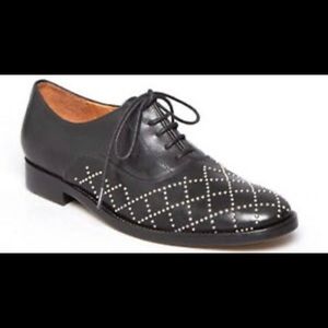 Delman Black Leather Lace Up Studded Oxford Sz. 7.5